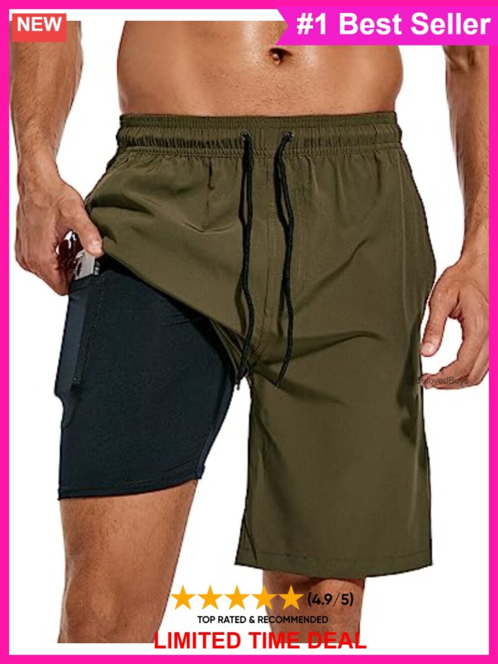 Men's 9" Swim Trunks Quick-Dry Board Shorts with Compression Liner